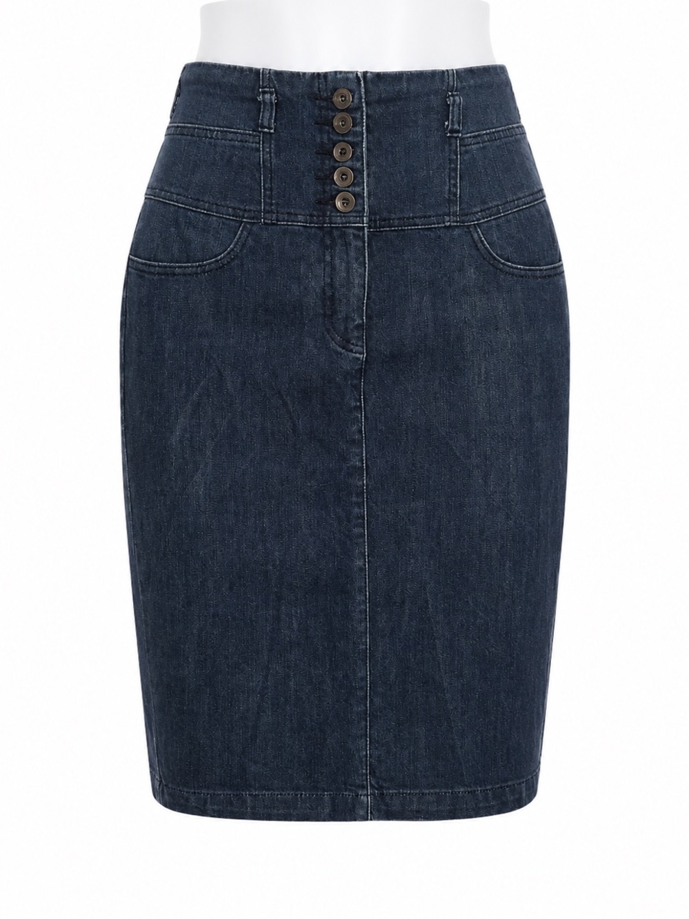 Size 8 Costa Blanca Women’s High Waisted Button Front Denim Pencil Skirt Blue